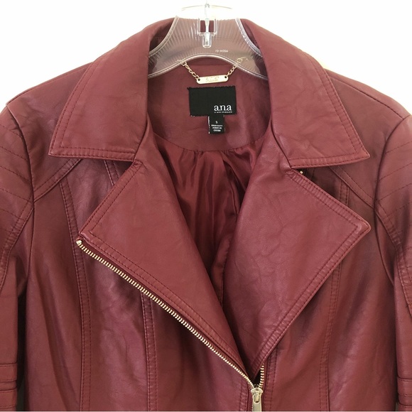 A.n.a Womens Red Faux Leather Jacket Moto Sz S Zipped Pockets and Cuffs Textured - Picture 7 of 14